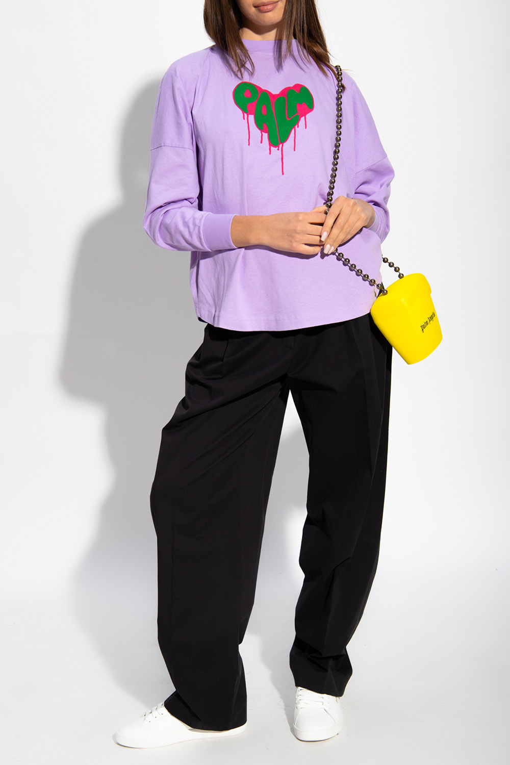 Tシャツ・カットソー Palm Angels Embellished polyester top Palm Angels Logo-Print Crystal-Embellished Cotton-Jersey T
